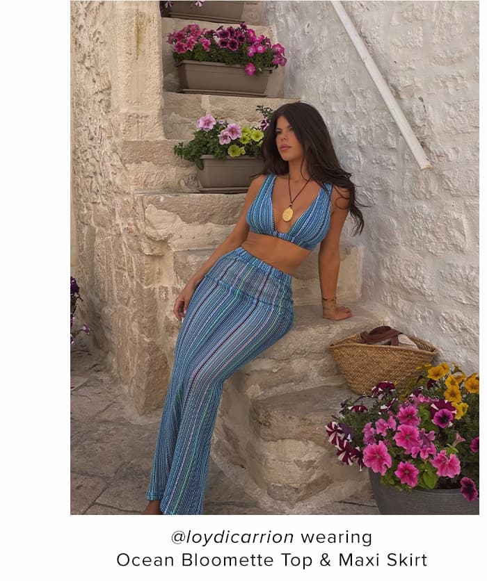 Ocean Bloomette Knit Crop Top & Skirt Blue