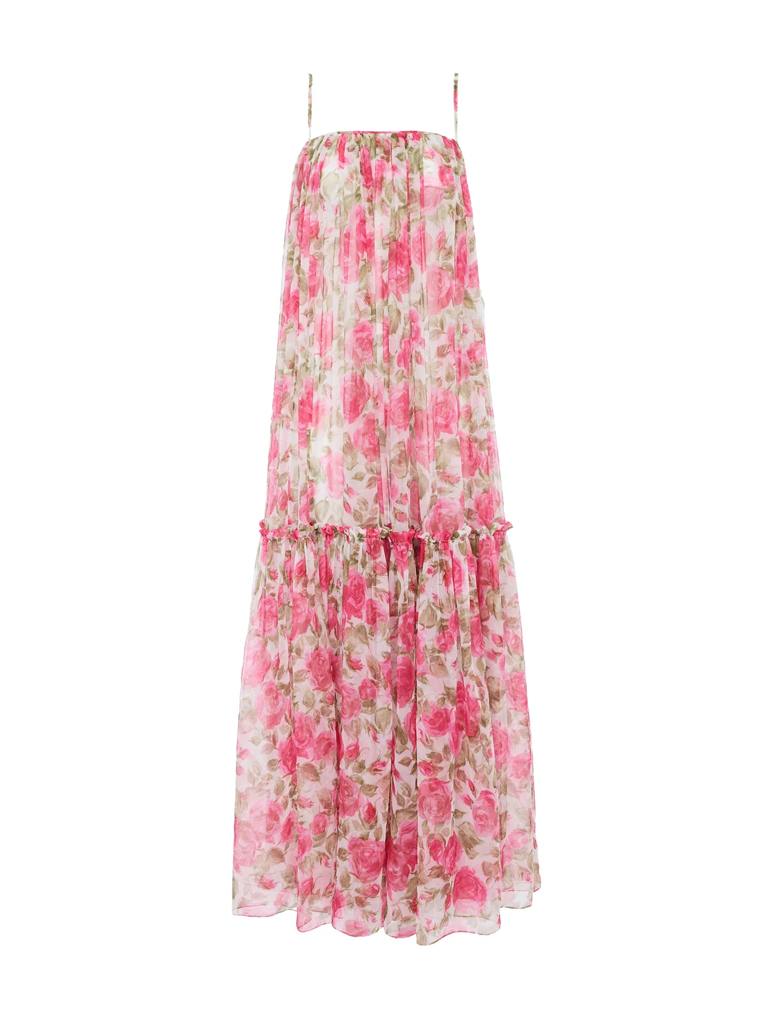 Image of Floral Silk Tiered Maxi Dress