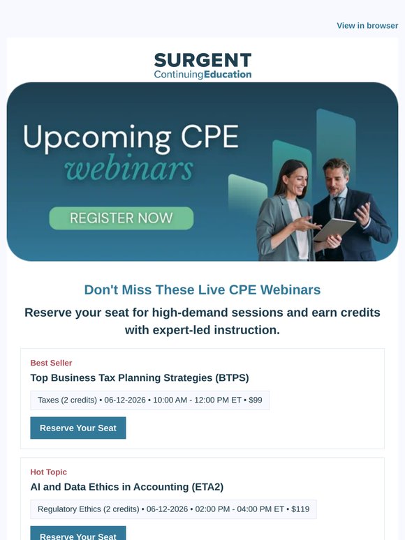 Reserve Your Spot: Live CPE Webinars You Need to See