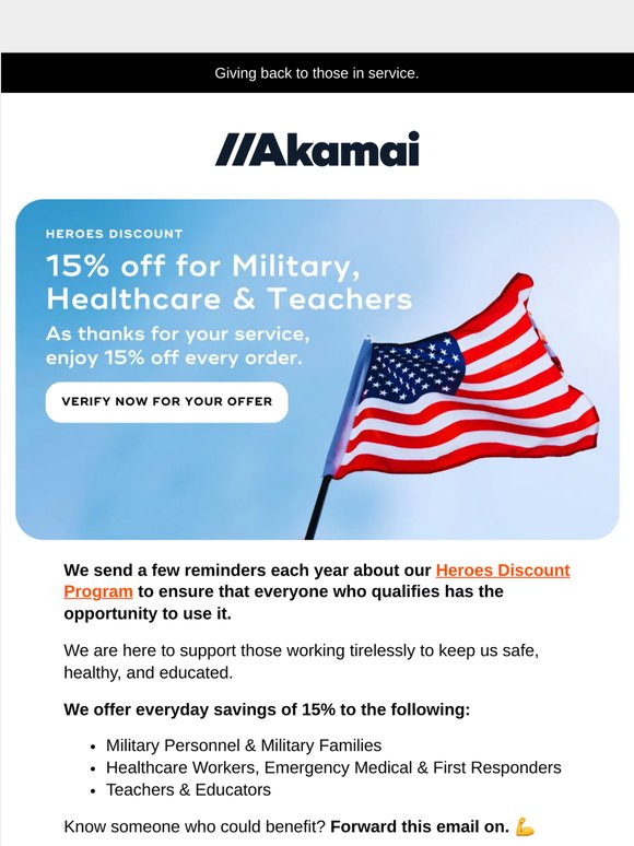 Save 15% everyday with our Heroes Discount Program.
