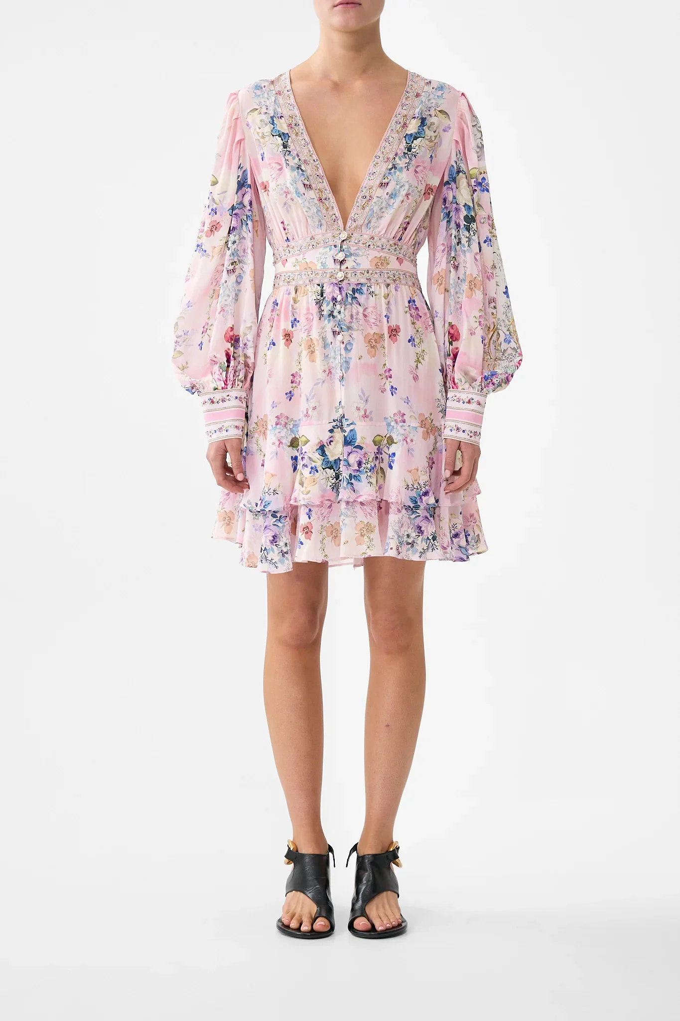 Image of BUTTON FRONT FRILL DRESS PALATIAL PASTELS