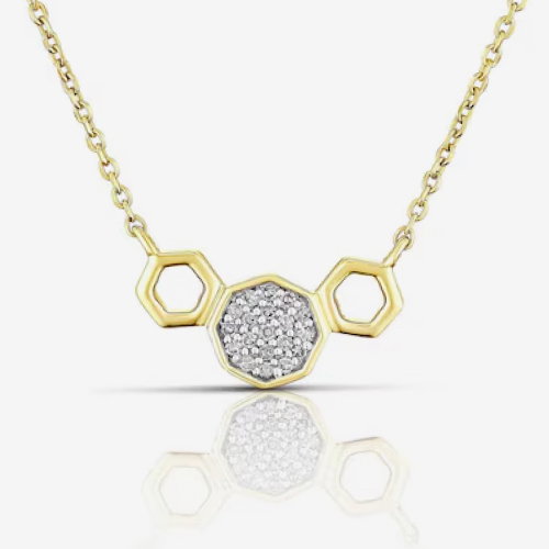 Sterling Silver & 18ct Gold Plated Vermeil 0.05ct Diamond Honeycomb Necklace