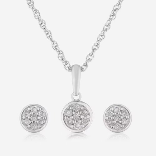 Sterling Silver 0.17ct Diamond Round Cluster Jewellery Set