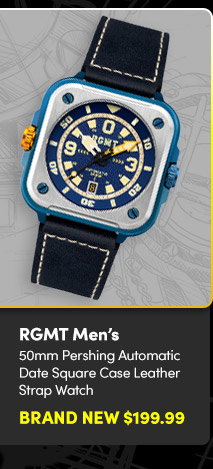 RG-8066-04  RGMT | Men's 50mm Pershing Automatic Date Square Case Leather Strap Watch  Brand New $199