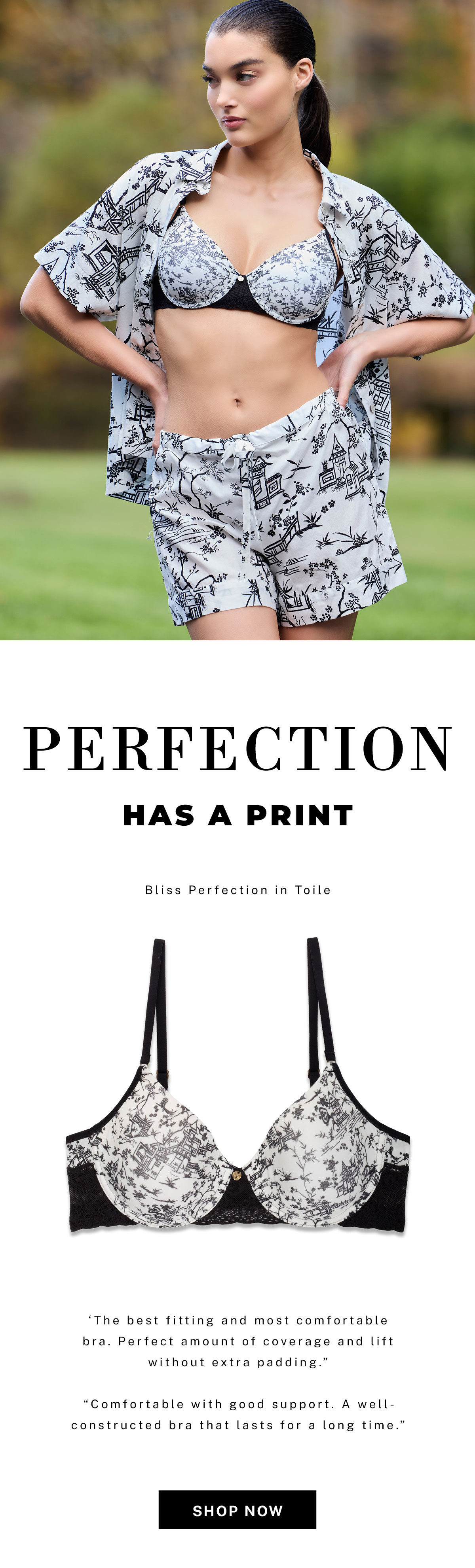 From bra to lounge, match it in Toile. Shop Bliss Perfection.