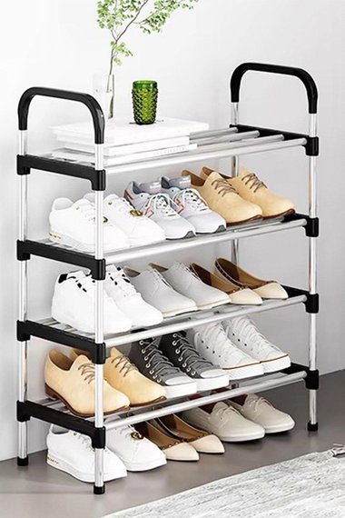 4 Tiers Metal Shoe Rack Organizer Stackable Space Saving Shoe Shelf
