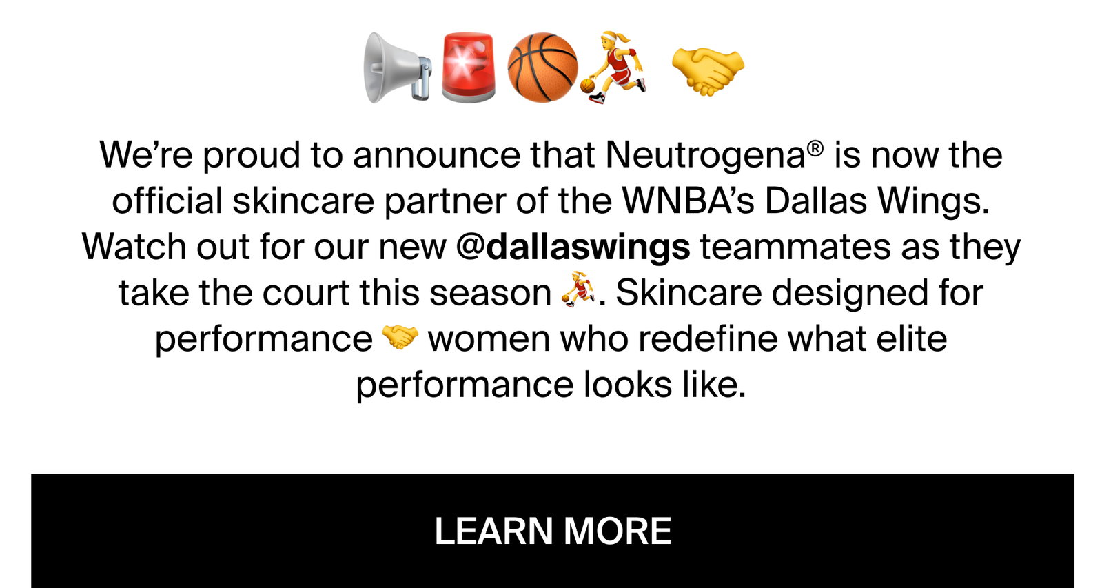 We’re proud to announce that Neutrogena® is now the official skincare partner of the WNBA’s Dallas Wings. Watch out for our new @dallaswings teammates as they take the court this season 💃. Skincare designed for performance 🤝 women who redefine what elite performance looks like.