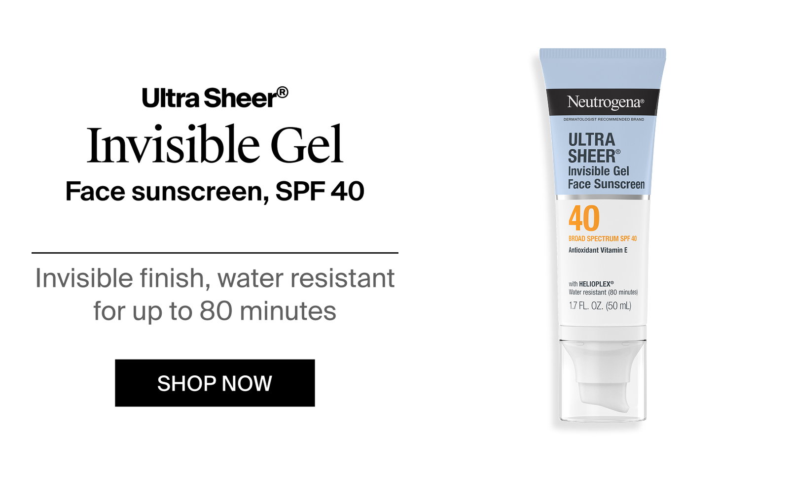 Neutrogena® Ultra Sheer® Invisible Gel Face Sunscreen SPF 40 Front of Pack