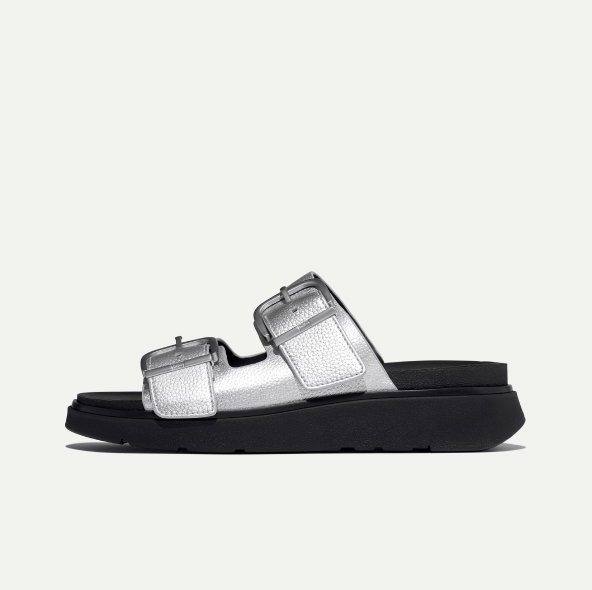 GEN-FF Buckle Metallic Tumbled-Leather Two-Bar Slides