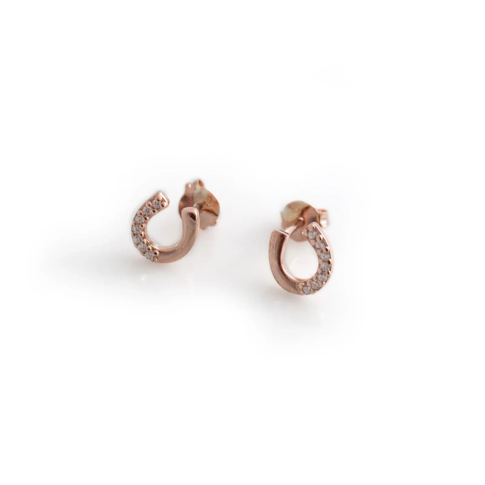 Image of Exclusive Sterling Silver & 18ct Rose Gold Plated CZ Horseshoe Stud Earrings