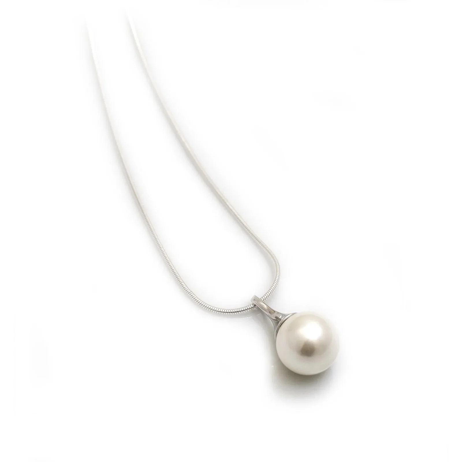 Image of Sterling Silver & Freshwater Pearl Teardrop Pendant With Silver Snake Chain