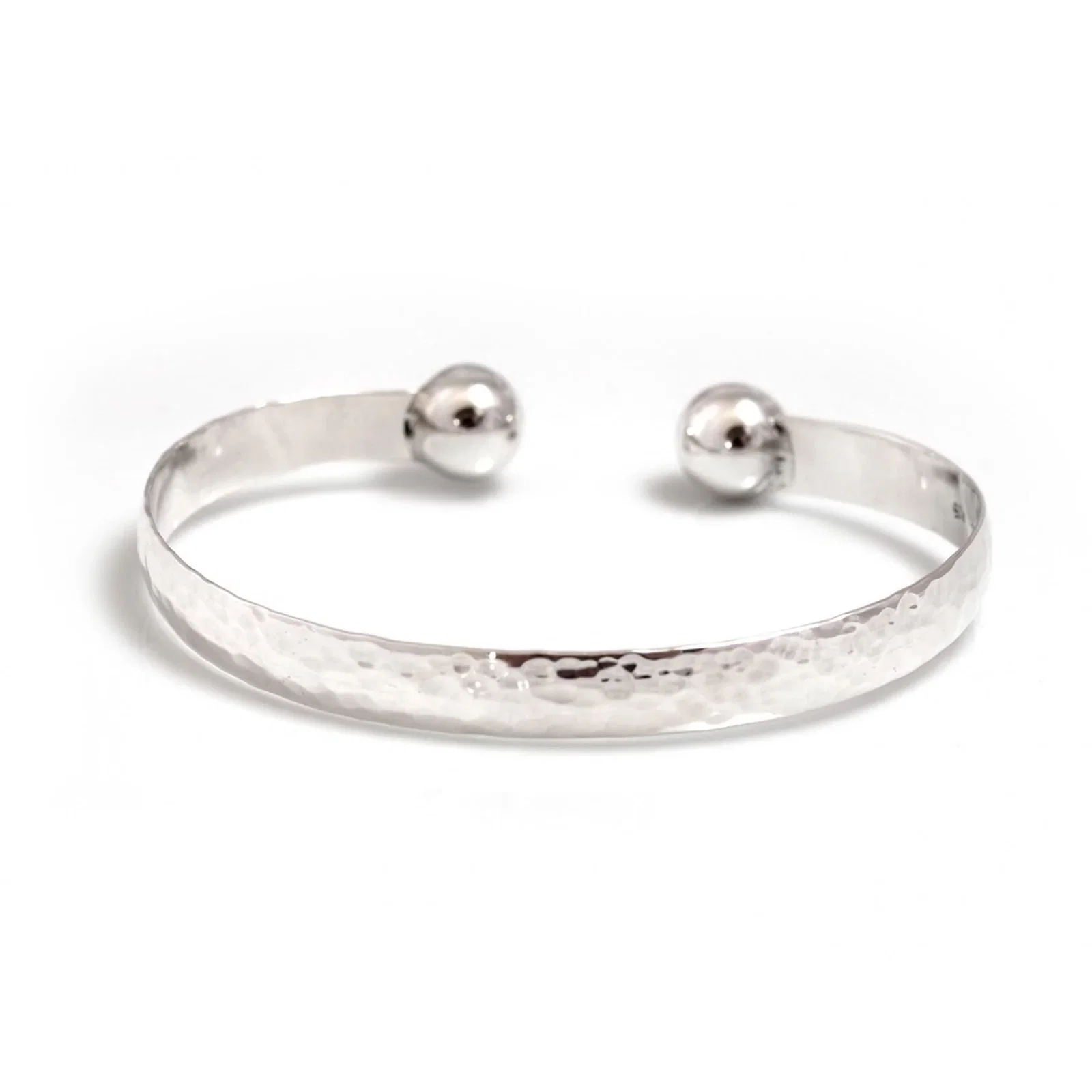 Image of Sterling Silver Ball & Hammered Cuff Bangle