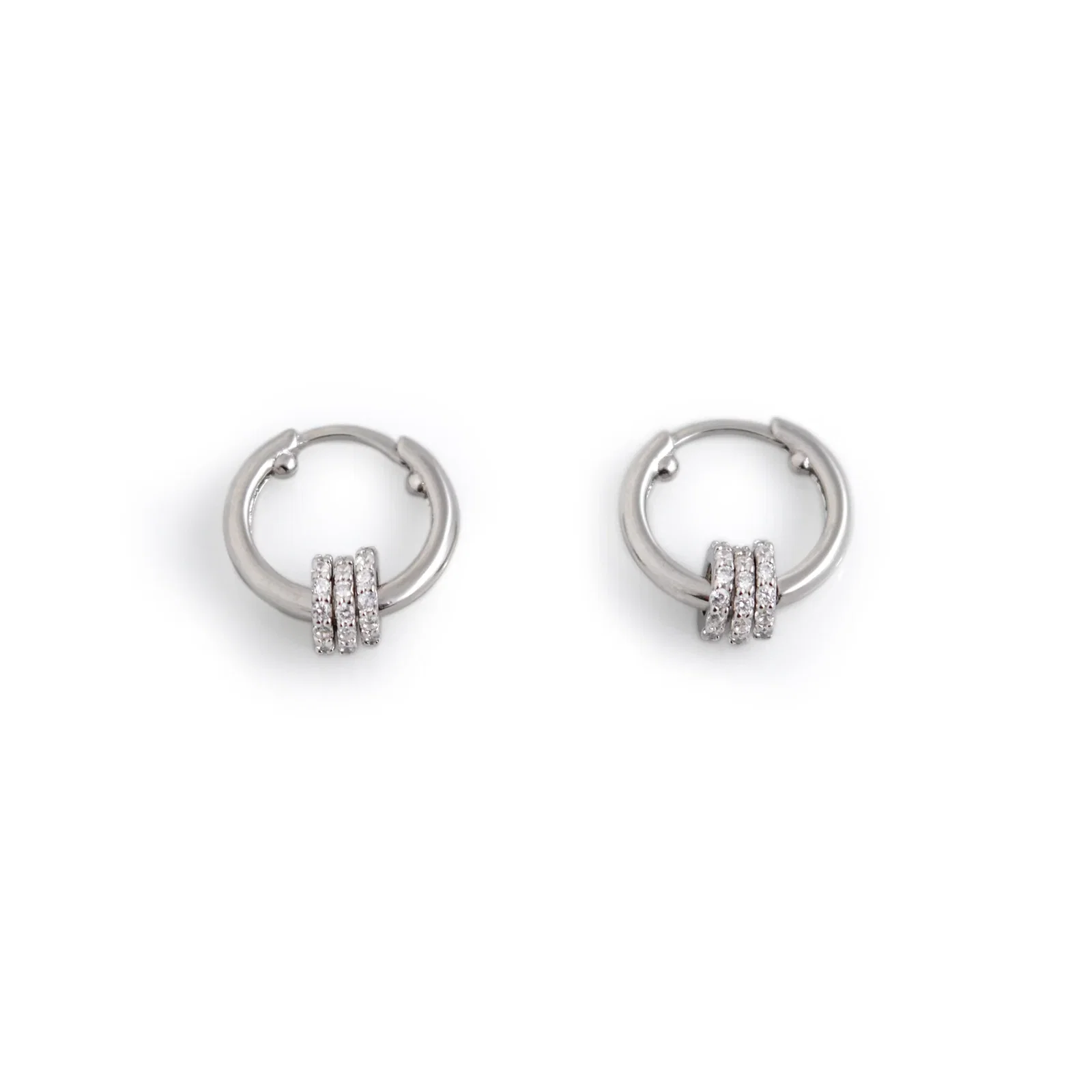 Image of Sterling Silver & CZ Cherry Roller Huggie Hoop Earrings