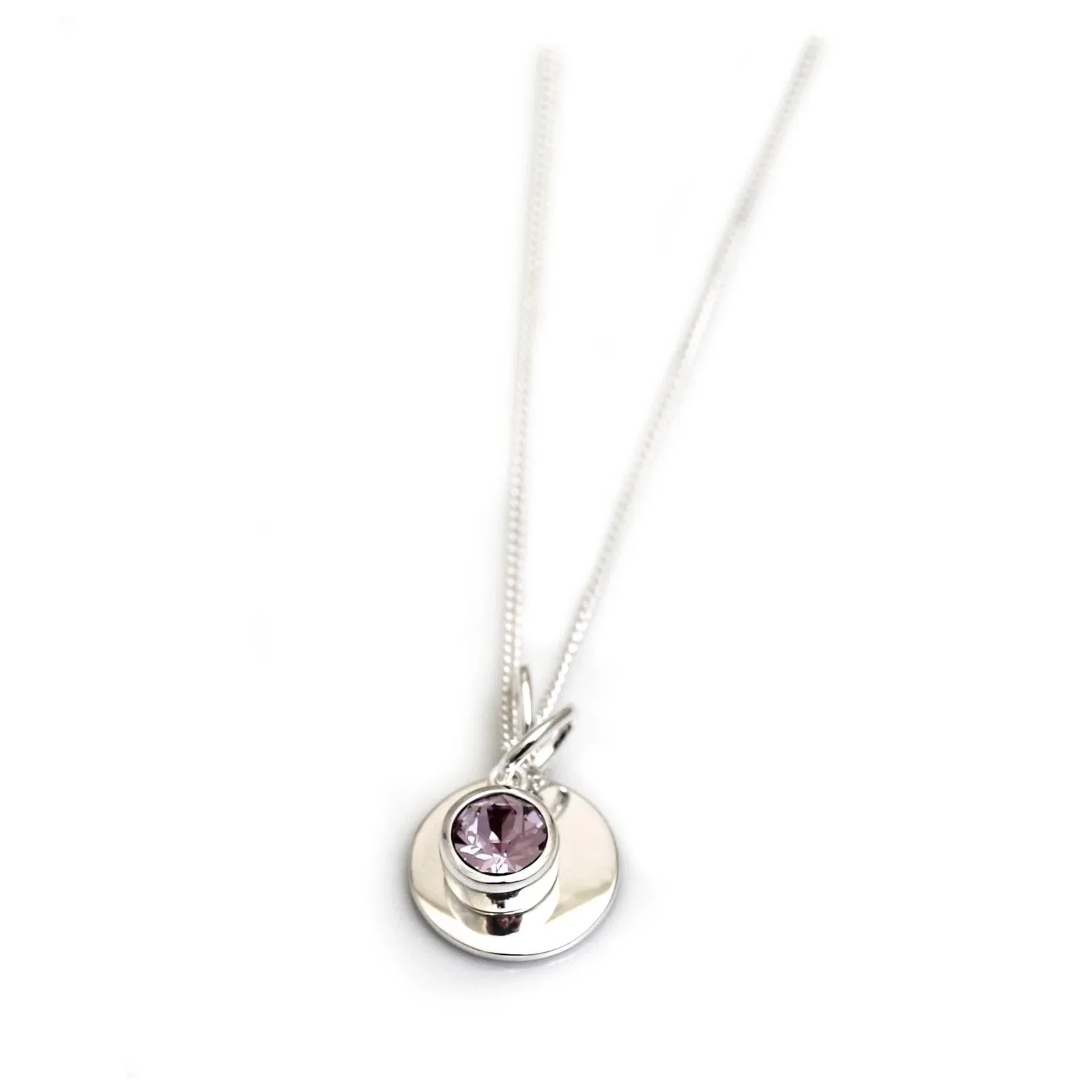 Image of June Birthstone - Light Amethyst CZ & Silver Disc Necklace