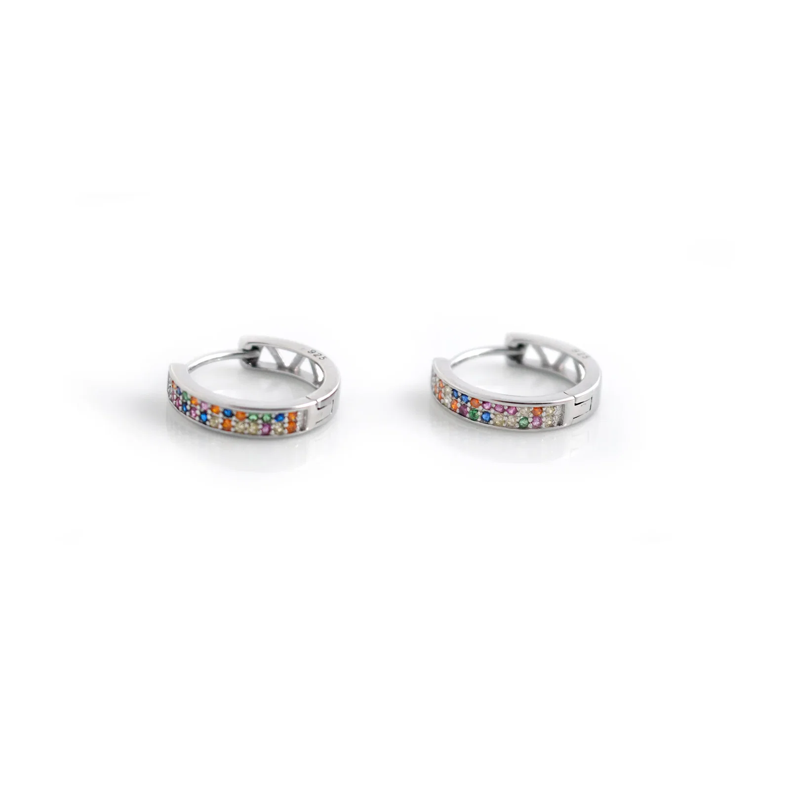 Image of Rainbow CZ Sterling Silver Huggie Hoop Earrings