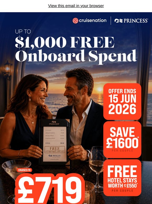 Up To $1000 Onboard Spending Money Sails Away Soon
