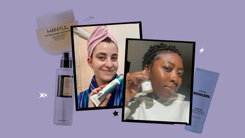 Image contains a collage of Allure editors with their favorite Korean beauty products