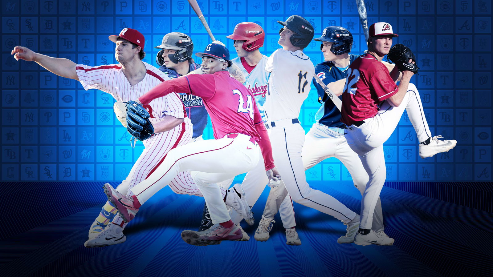 Prospects Gage Wood (Phillies), Andrew Fischer (Brewers), Anthony Eyanson (Red Sox), Eli Willits (Nationals), Cooper Flemming (Rays), Josiah Hartshorn (Cubs) and Kade Anderson (Mariners)