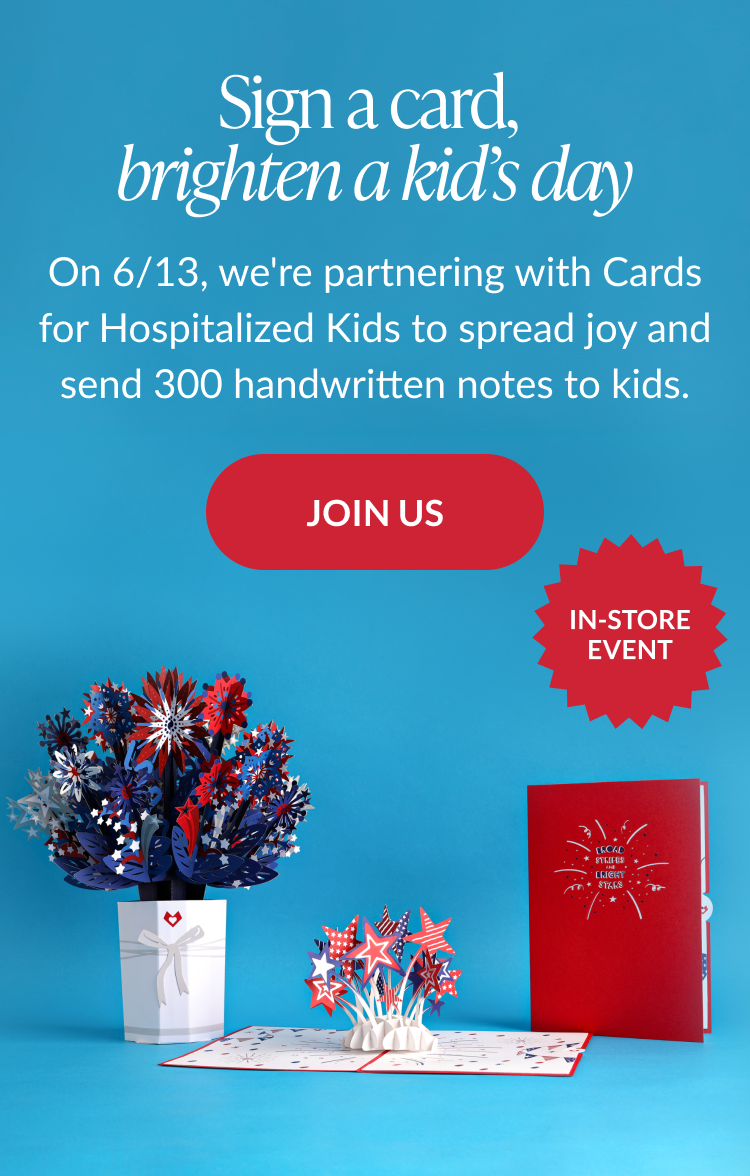 Invitation to sign Lovepop cards for hospitalized kids on June 13.