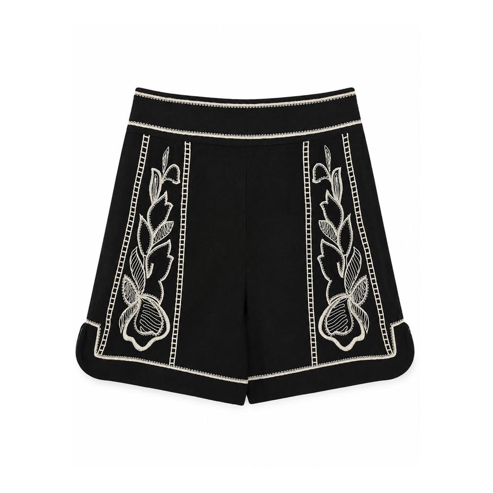 Image of Yuvrel Embroidered Shorts - Black Papyrus