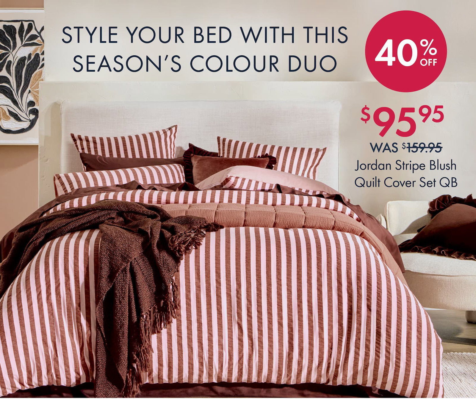 Jordan Stripe Blush Quilt Cover Set