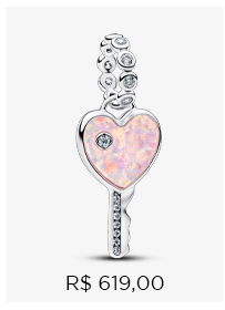 Charm Prata Pendente Chave Do Coracao Rosa