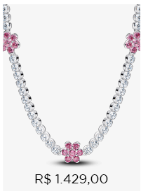 Colar Choker Prata Floral Herbario Rosa Brilhante