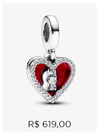 Charm Prata Pendente Coração Vermelho e Fechadura