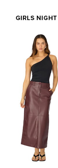 Red Pu Maxi Skirt Pencil Back Slit Faux Leather