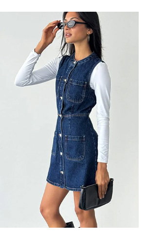Blue Mini Dress Pocket Detail