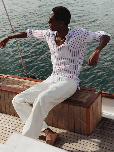Regular Fit Textured Stripe Pure Linen Shirt