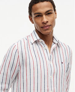 Regular Fit Textured Stripe Pure Linen Shirt