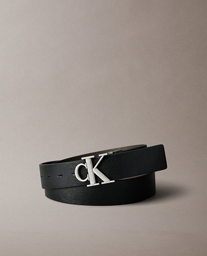 CK BUCKLE REVERSIBLE TUMBLED LEATHER BELT
