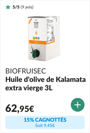 15% cagnottés sur l'Huile d'olive de Kalamata extra vierge bio 3L - BIOFRUISEC / BIOFRUI