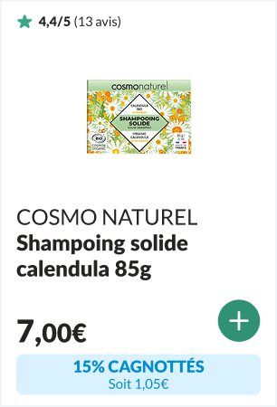 15% cagnottés sur le Shampoing solide Ultra doux calendula 85g - COSMO NATUREL