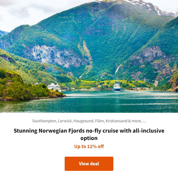 Stunning Norwegian Fjords no-fly cruise with all-inclusive option