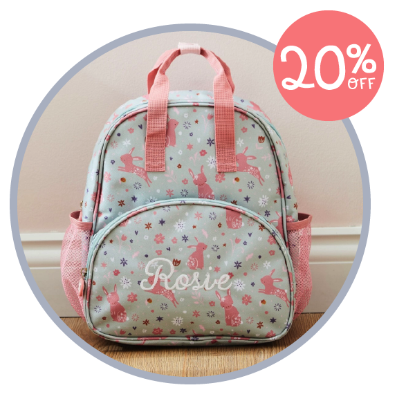 Personalised Sage Bunny Print Medium Grab Handle Backpack