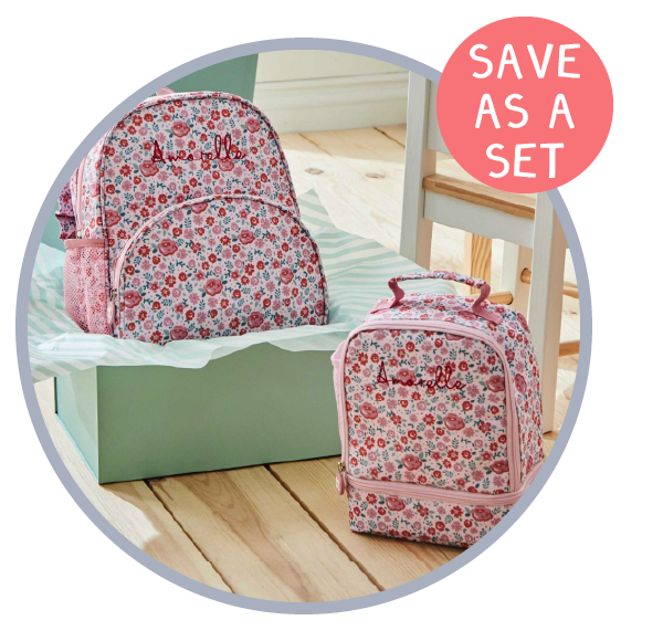 Personalised Ditsy Frill Backpack & Lunch Bag Set
