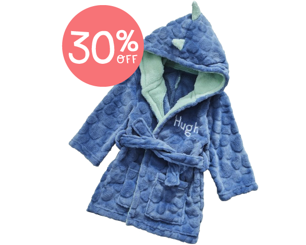 Personalised Blue Stegosaurus Dinosaur Fleece Dressing Gown