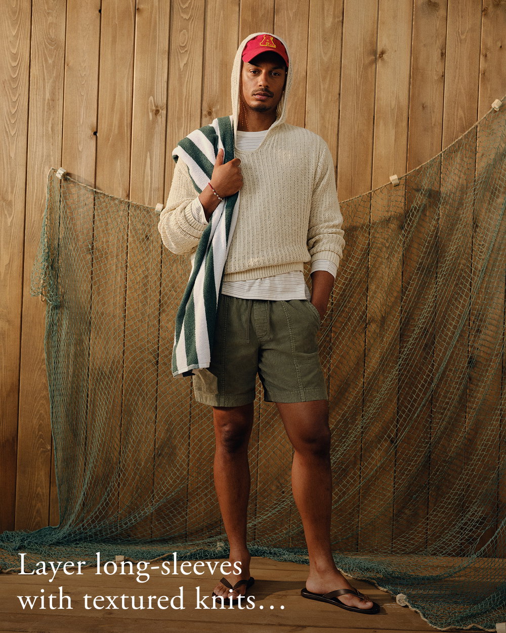 Layer long-sleeves with textured knits…
