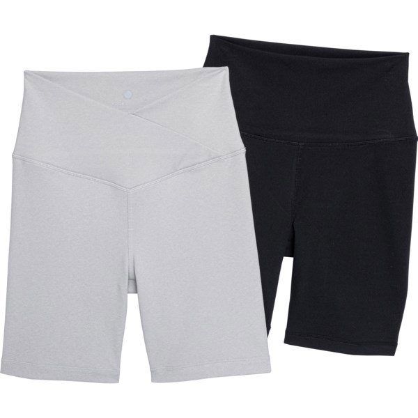 Yogalicious Lux Crossover Front and Solid Waistband Shorts for Women | Htr.grey/Black | Size 2XL | Stretchy Fabric | Moisture Wicking