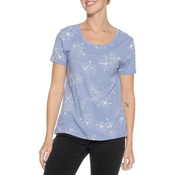 C&C California Karlie Everyday Scoop Neck T-Shirt for Women | Grapemist Etched Hibiscus | Size Large | Stretchy Fabric