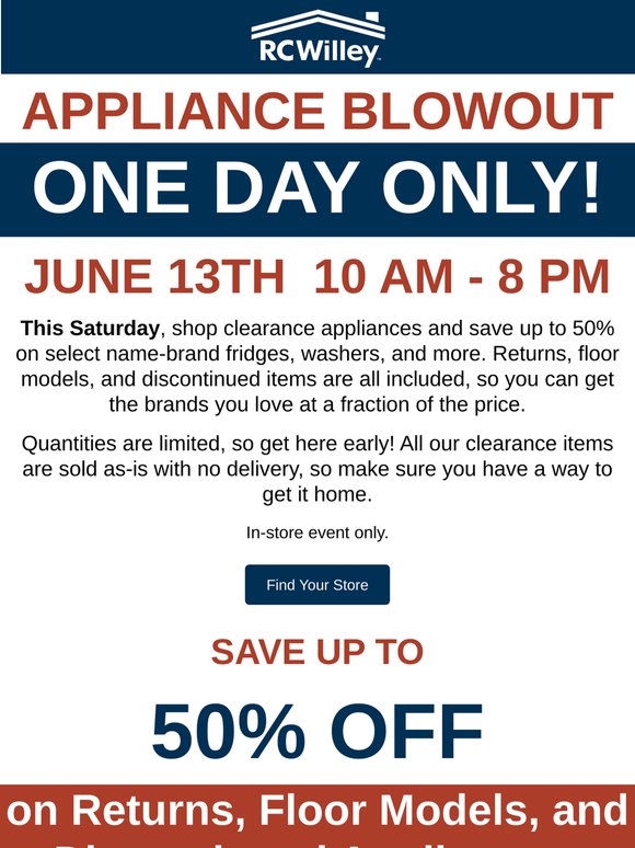 Up to 50% off clearance appliances