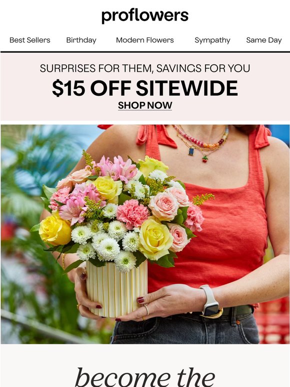 Flowers & Gifts for Any Occasion: $15 Off Today