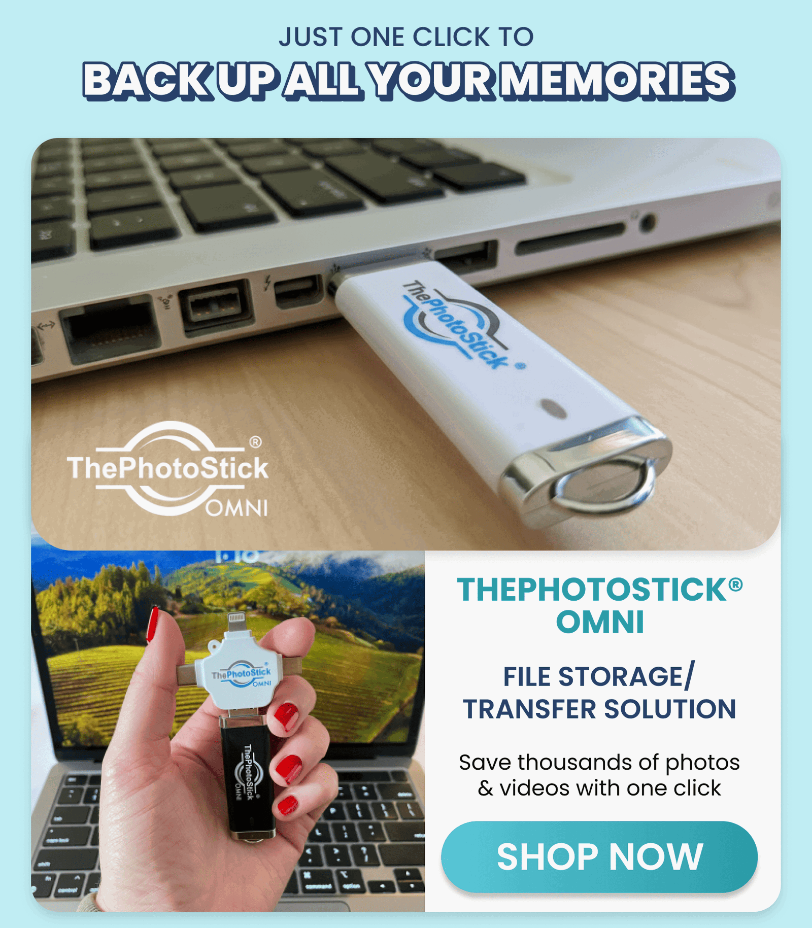 ThePhotoStick Omni	File Storage/Transfer Solution/Save thousands of photos & videos with one click