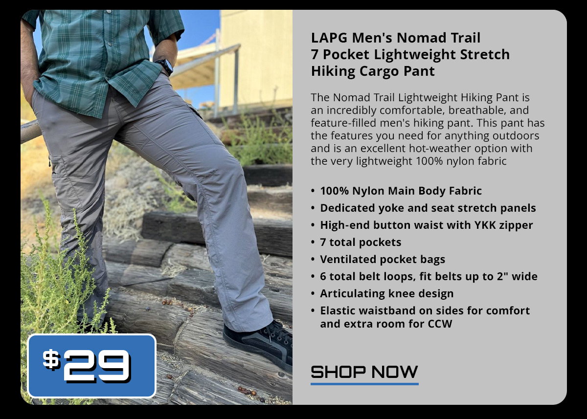 LAPG Men's Nomad Trail 7 Pocket Lightweight Stretch Hiking Cargo Pant
