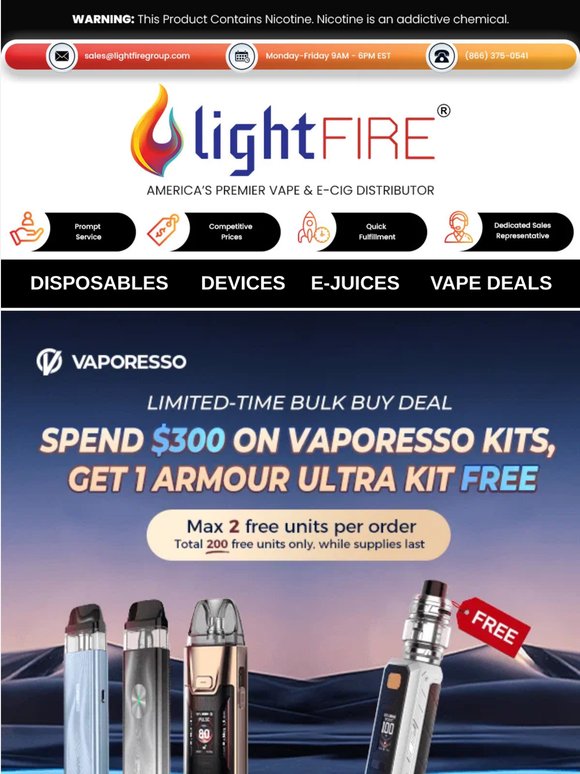 🔥 Spend $300 On Vaporesso Kits — Get 1 ARMOUR ULTRA Kit Free — Limited Time Deal