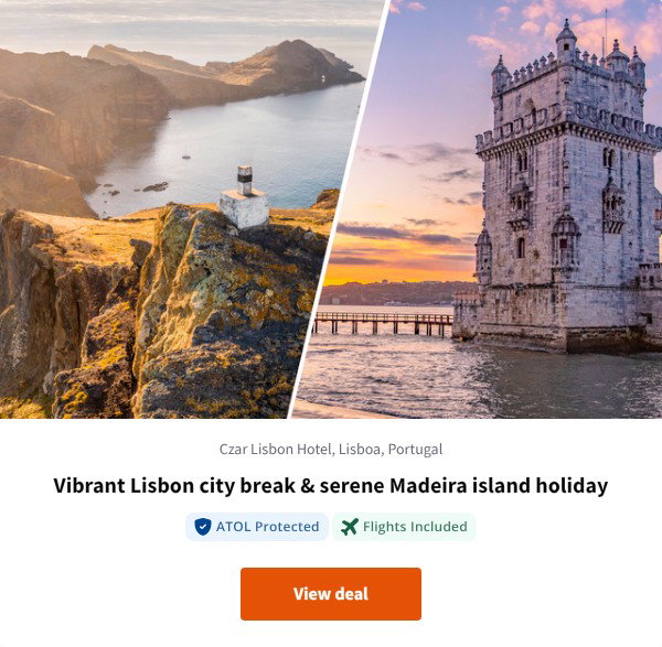 Vibrant Lisbon city break & serene Madeira island holiday