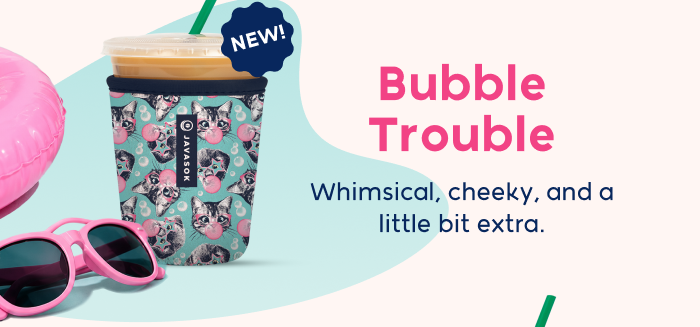 Floral patterned tumbler with playful pink and blue design.