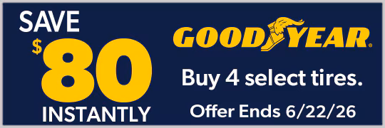 Save $80 Instantly on 4 Select Goodyear Tires